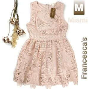 New Francesca Miami Pink Eylet Embroidered Dress M